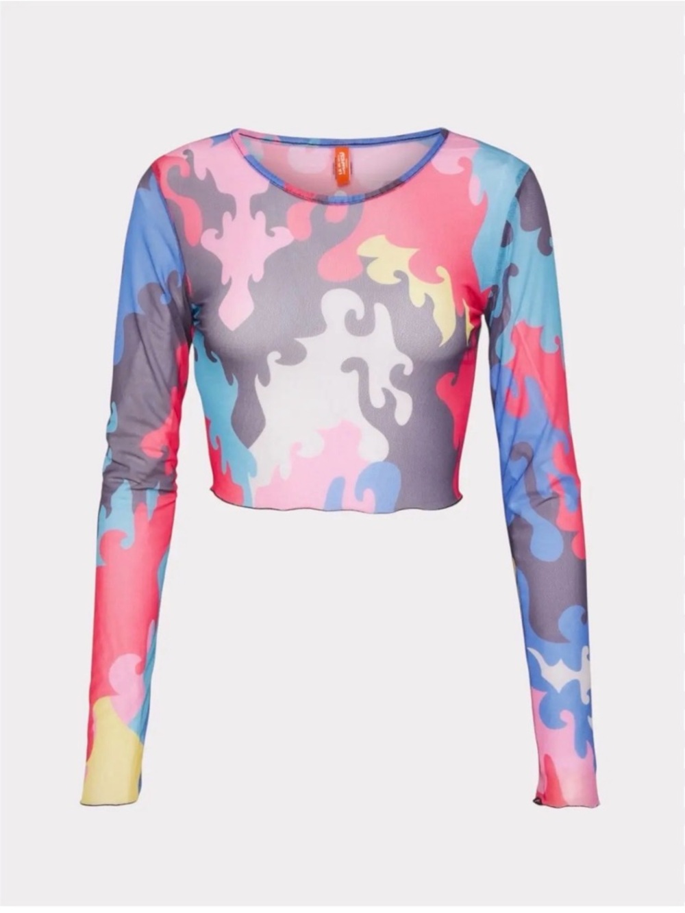 🔥🔥🔥Women’s Sheer Multicolor Camo Long-Sleeve Crop Top